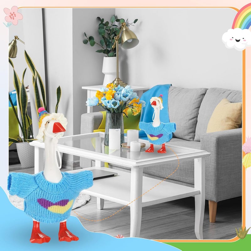 SilTriangle 4 Set 7 Inch Mini Desk Goose Knitted Outfits Cute Magnetic Goose Key Holder Multiple Colors Clothes for Home Office Magnetic Duck Statue Table Desk Key Holder Decor Gifts(Cute) - Image 5